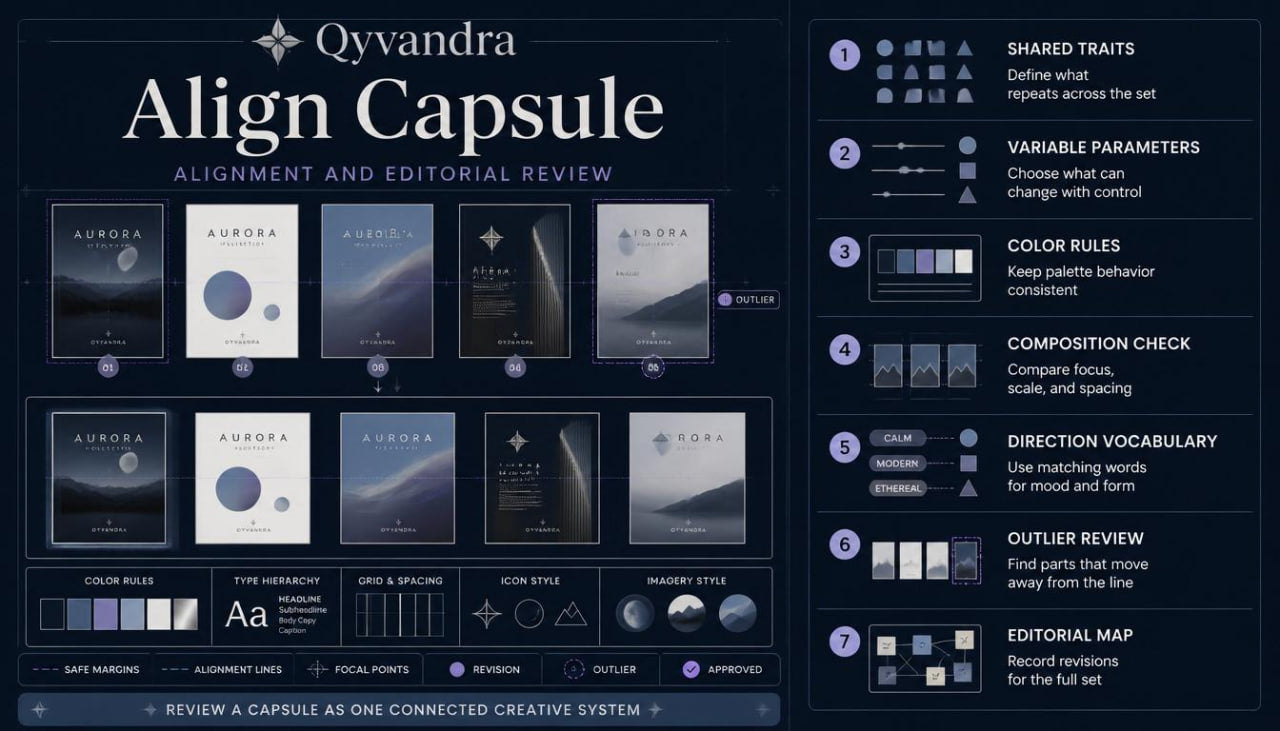 Qyvandra Align Capsule software interface with design elements and settings.
