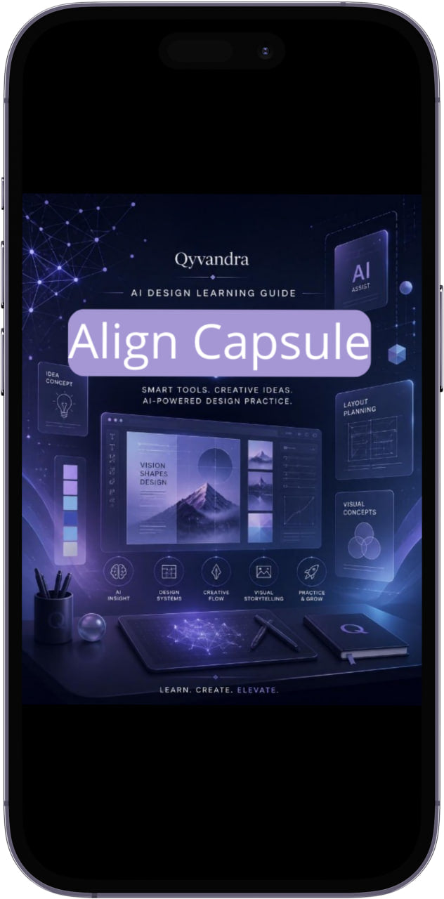 Smartphone displaying the Oyvandra AI Design Learning Guide app on a dark background