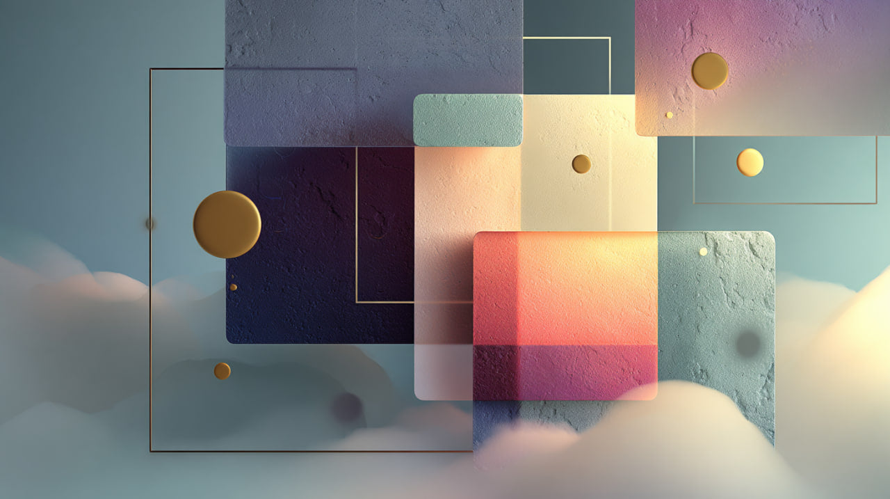 Abstract geometric design with colorful shapes on a textured background