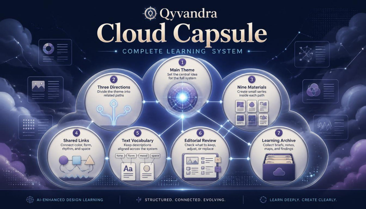 Qyvandra Cloud Capsule Complete Learning System diagram with cloud and network design elements.