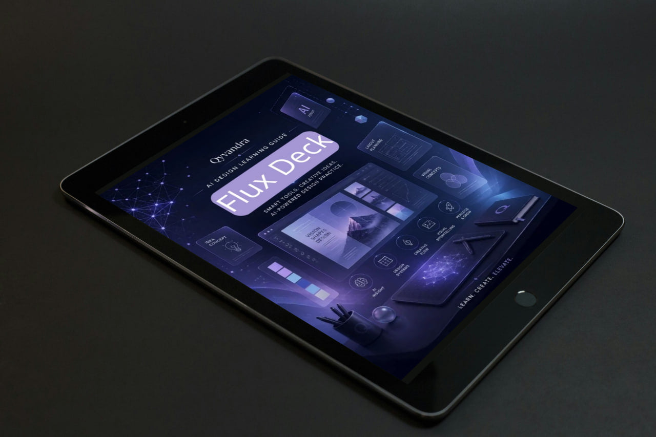 Tablet displaying the Flux Deck app interface on a dark background