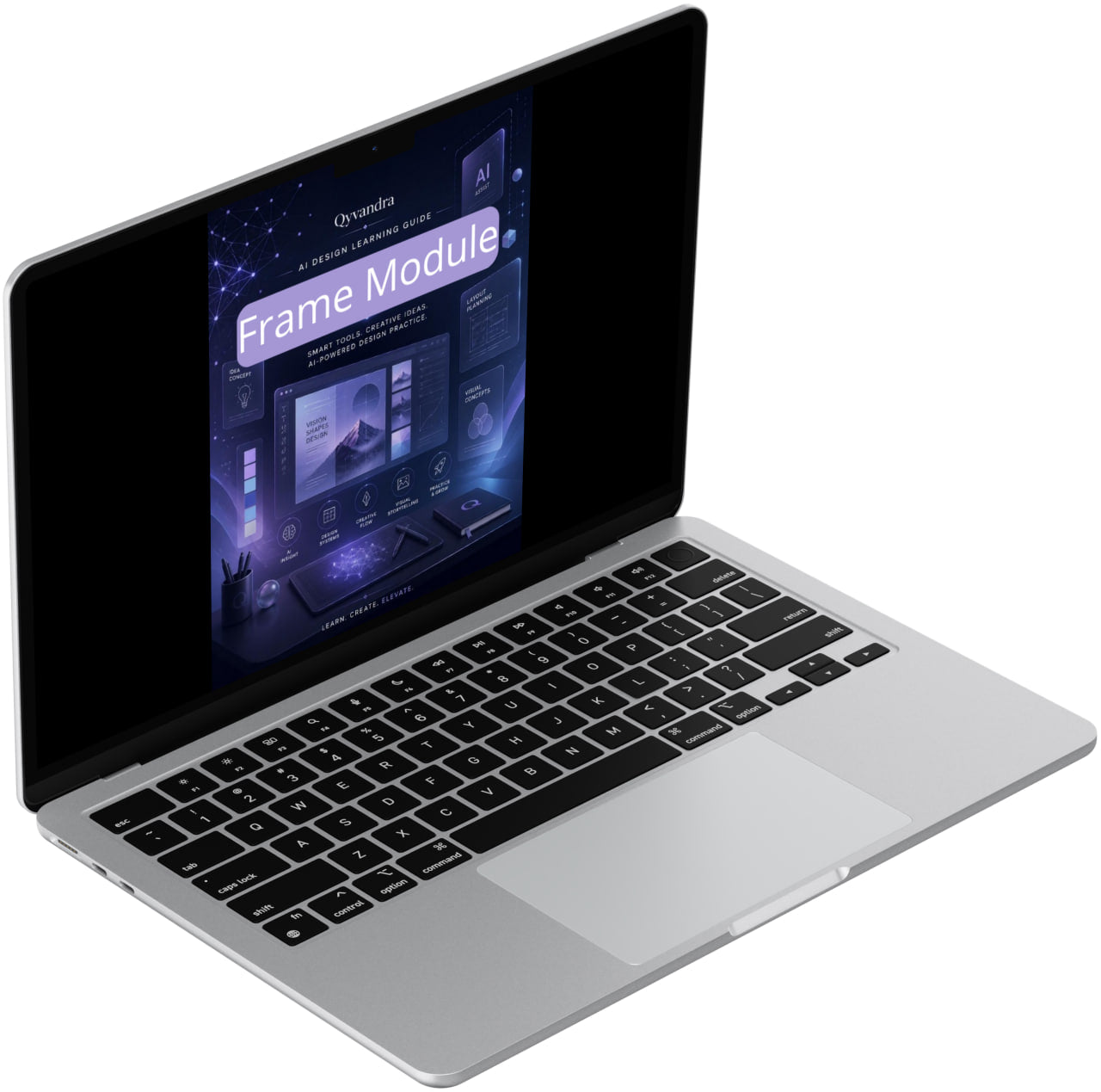Laptop with a dark screen displaying software interface on a white background