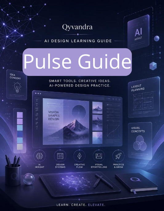 Cover of 'Pulse Guide' by Qyvandra with AI design elements and tools on a dark background.