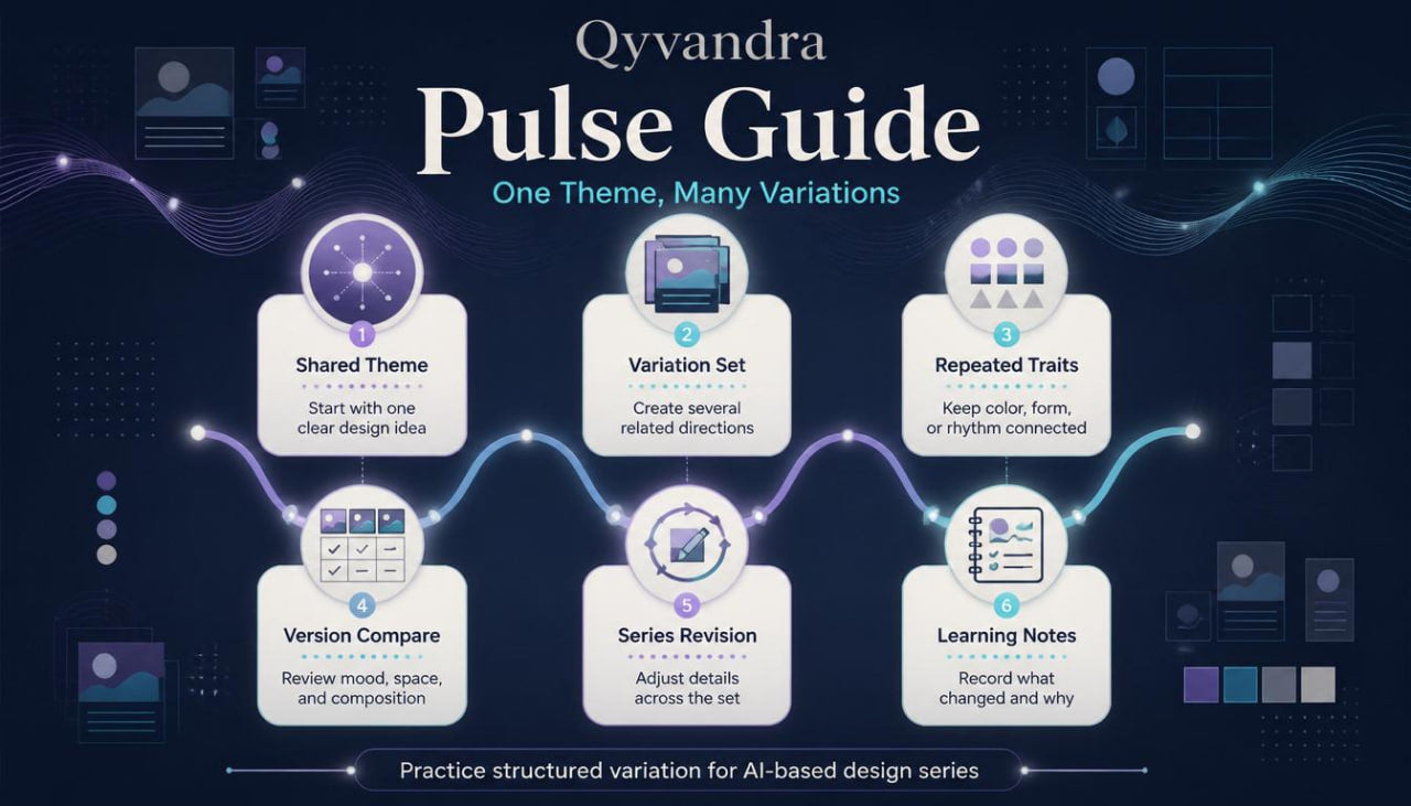 Qyvandra Pulse Guide diagram on a dark background with icons and text.
